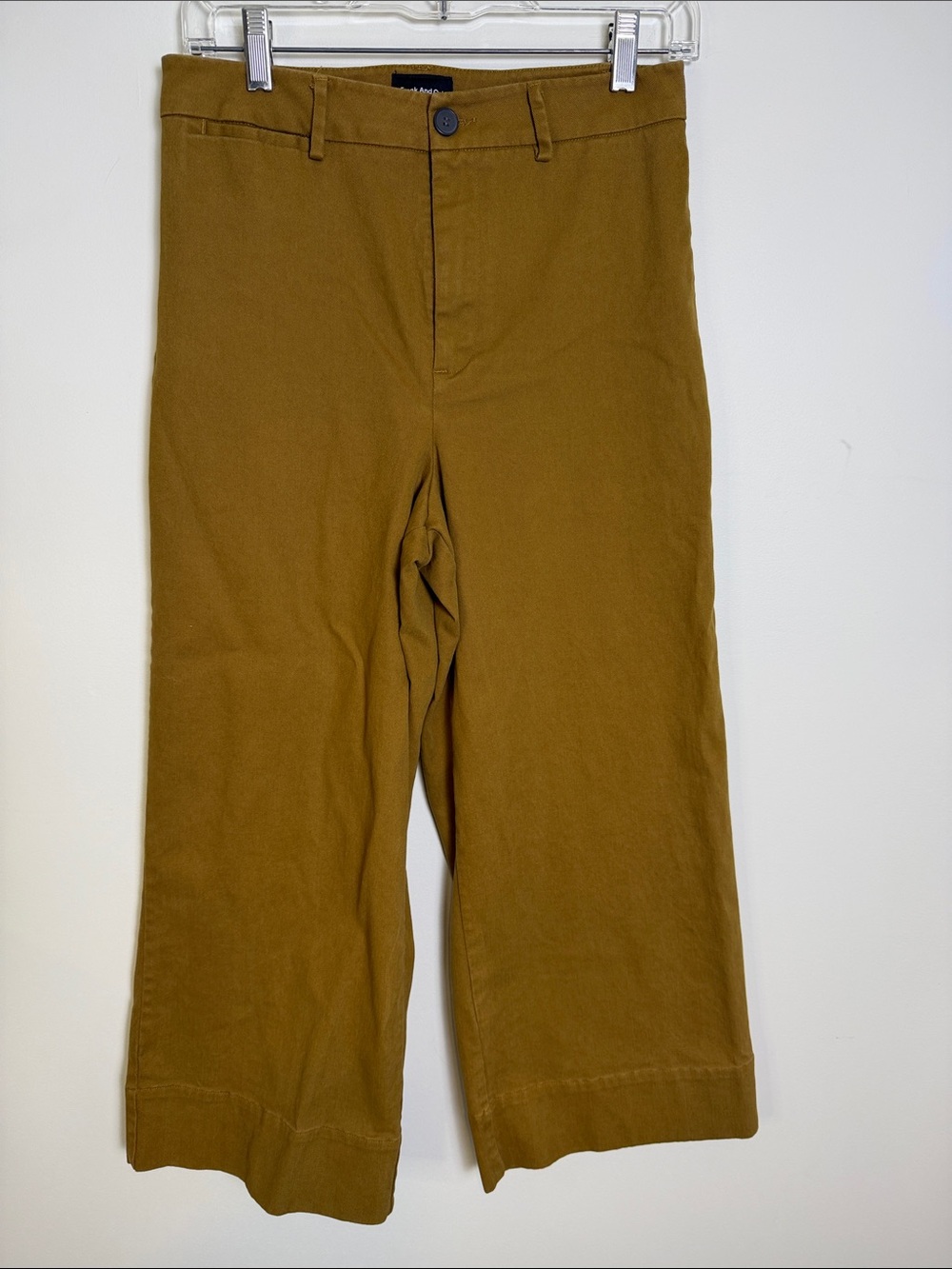 FRANK & OAK High Rise Wide-Leg Cropped Organic Cotton Pants, Gold/Mustard, Sz 8